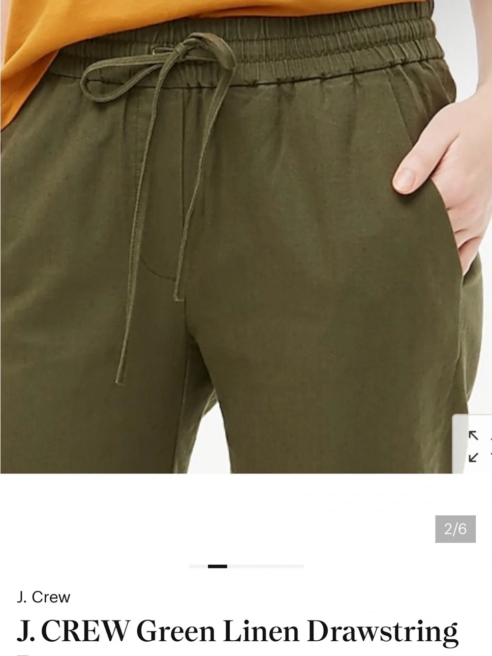 J. Crew Olive Green Drawstring cropped pants size 2